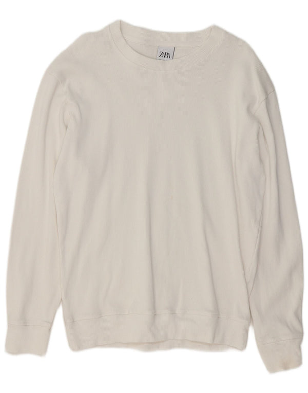 Zara Mens Boat Neck Jumper Sweater Large White Cotton