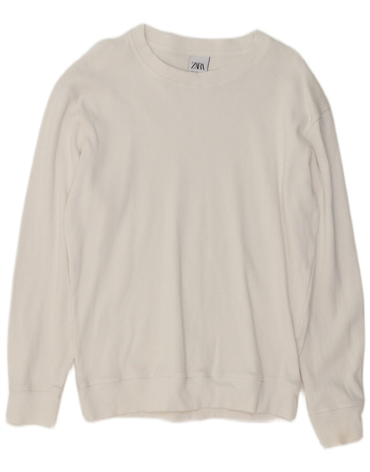 Zara Mens Boat Neck Jumper Sweater Large White Cotton