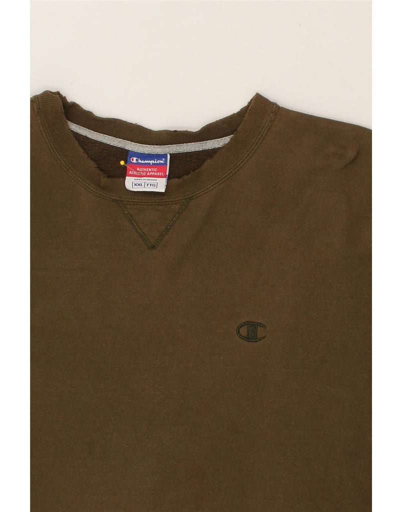 CHAMPION Mens Sweatshirt Jumper XL Khaki Cotton | Vintage Champion | Thrift | Second-Hand Champion | Used Clothing | Messina Hembry 