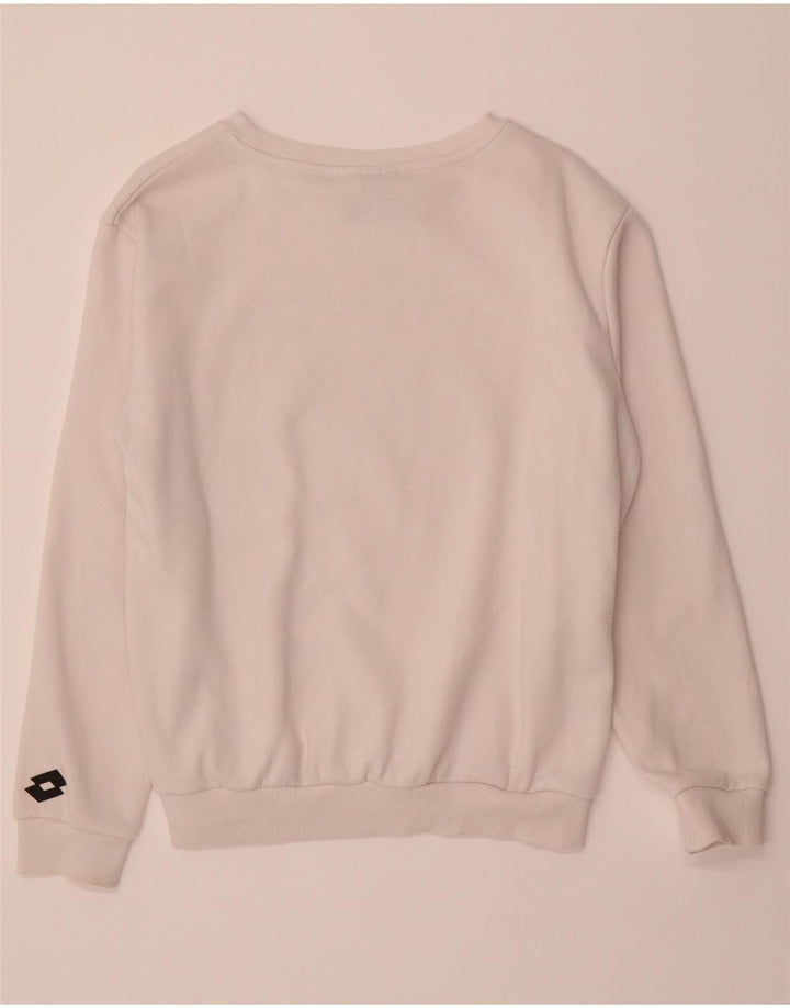 LOTTO Womens Graphic Sweatshirt Jumper UK 14 Medium White Cotton Vintage Lotto and Second-Hand Lotto from Messina Hembry 