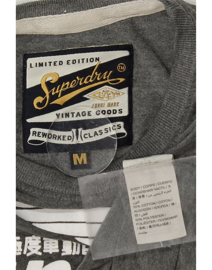SUPERDRY Mens Graphic T-Shirt Top Medium Grey Cotton