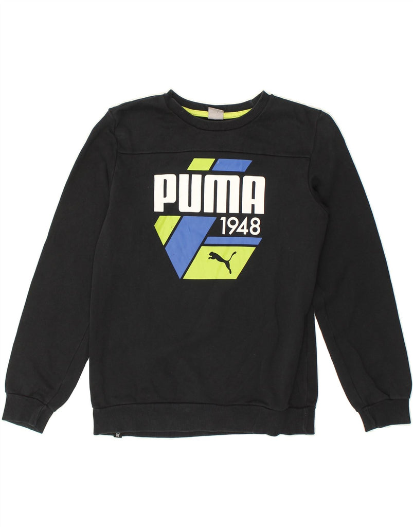 PUMA Boys Graphic Sweatshirt Jumper 13-14 Years Black Cotton | Vintage Puma | Thrift | Second-Hand Puma | Used Clothing | Messina Hembry 