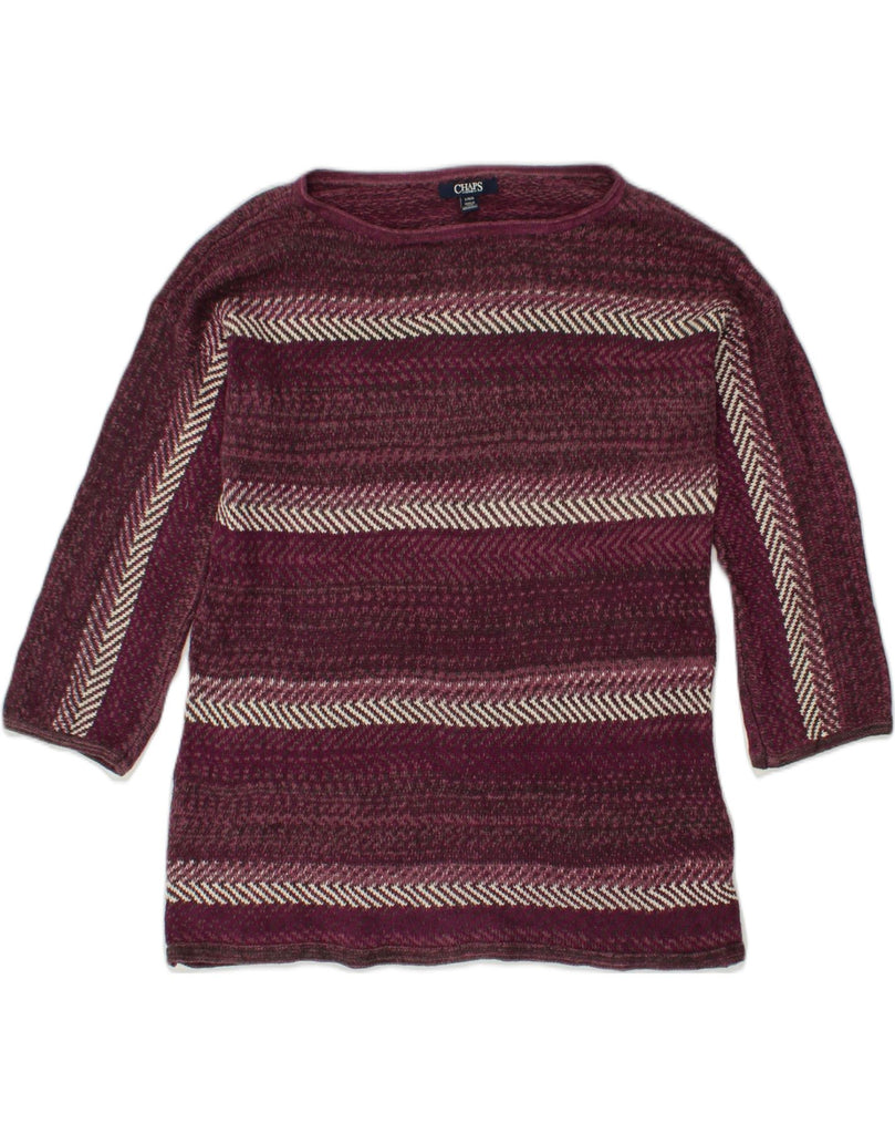 CHAPS Womens Boat Neck Jumper Sweater UK 16 Large Maroon Striped Cotton | Vintage Chaps | Thrift | Second-Hand Chaps | Used Clothing | Messina Hembry 