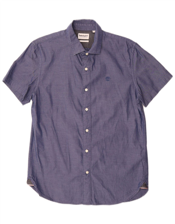 Timberland Mens Short Sleeve Slim Fit Shirt Medium Blue Cotton