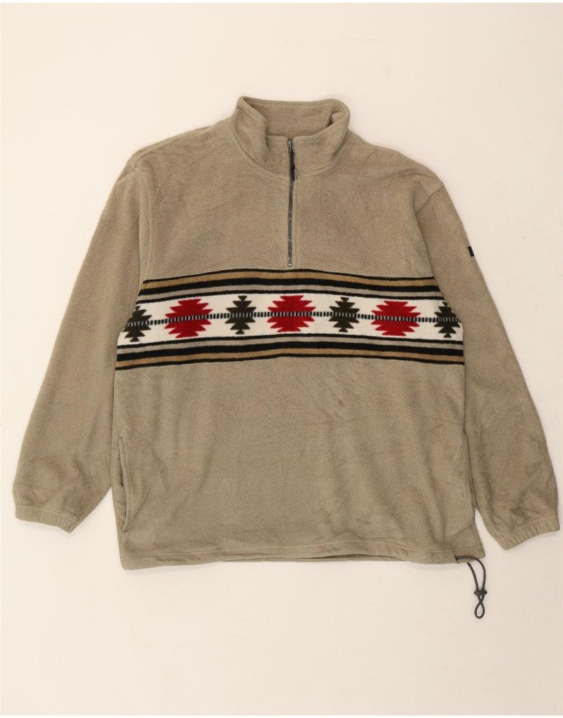 IZOD Mens Zip Neck Fleece Jumper XL Beige Fair Isle Aztec Vintage Izod and Second-Hand Izod from Messina Hembry 