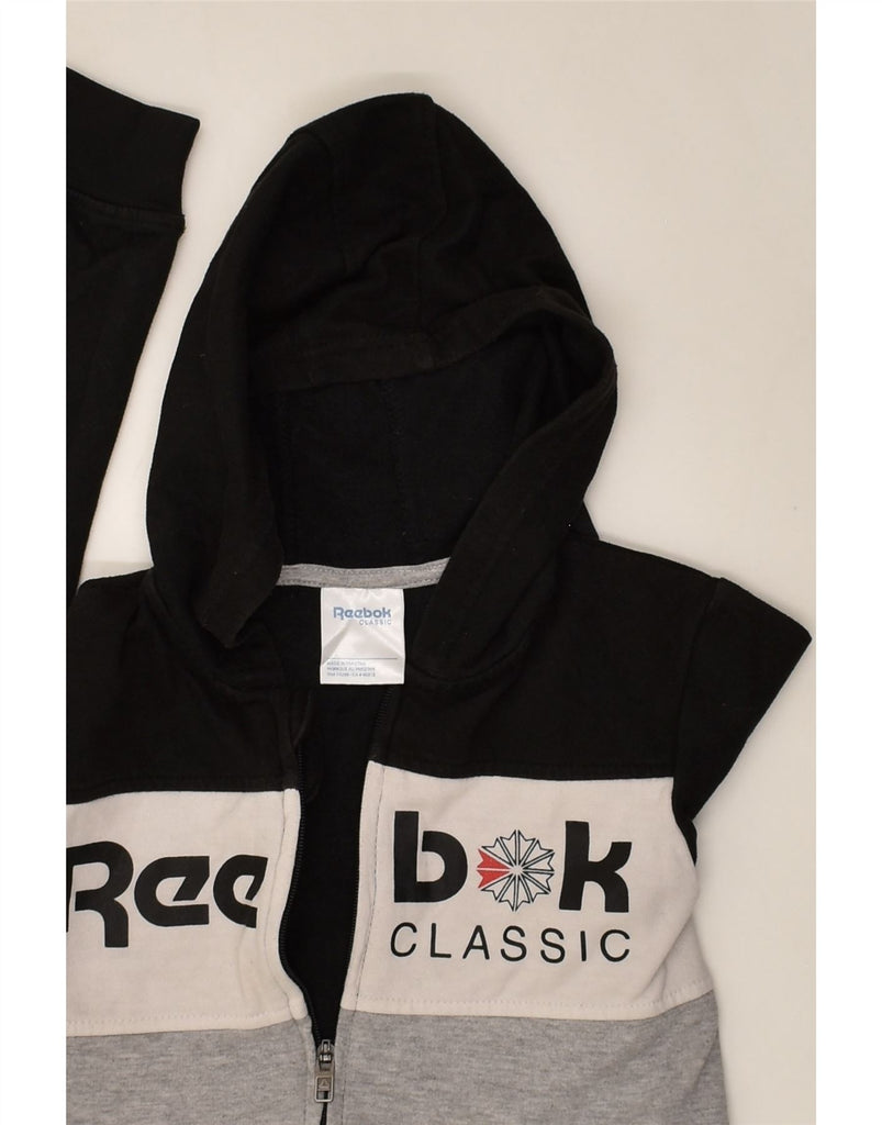 REEBOK Boys Graphic Zip Hoodie Sweater 6-7 Years Black Colourblock Cotton | Vintage Reebok | Thrift | Second-Hand Reebok | Used Clothing | Messina Hembry 