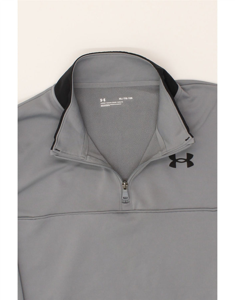 UNDER ARMOUR Mens Zip Neck Sweatshirt Jumper XL Grey Colourblock Polyester Vintage Under Armour and Second-Hand Under Armour from Messina Hembry 