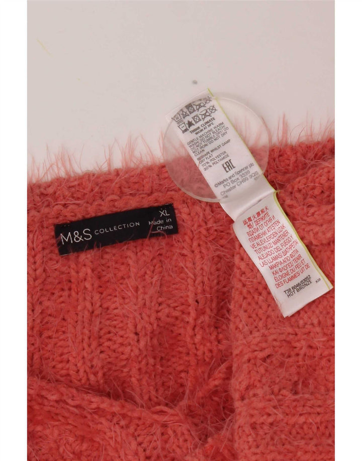 Marks & Spencer Womens V-Neck Jumper Sweater UK 18 XL Orange Polyester