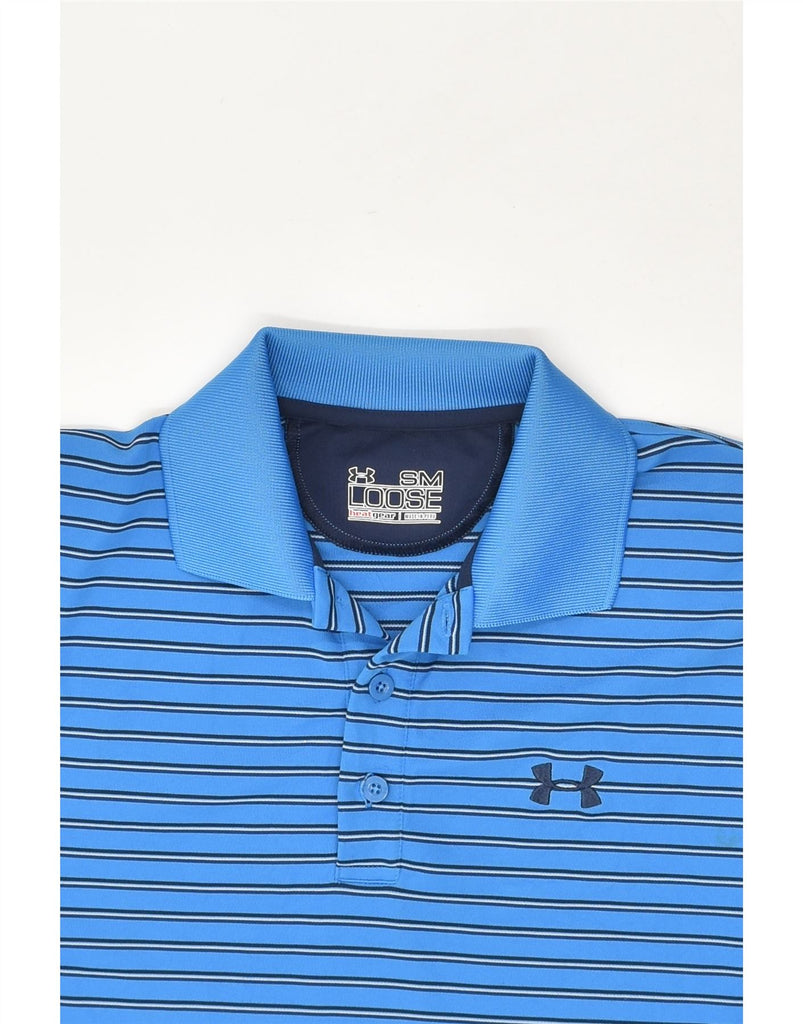 UNDER ARMOUR Mens Heat Gear Polo Shirt Small Blue Striped Polyester | Vintage Under Armour | Thrift | Second-Hand Under Armour | Used Clothing | Messina Hembry 