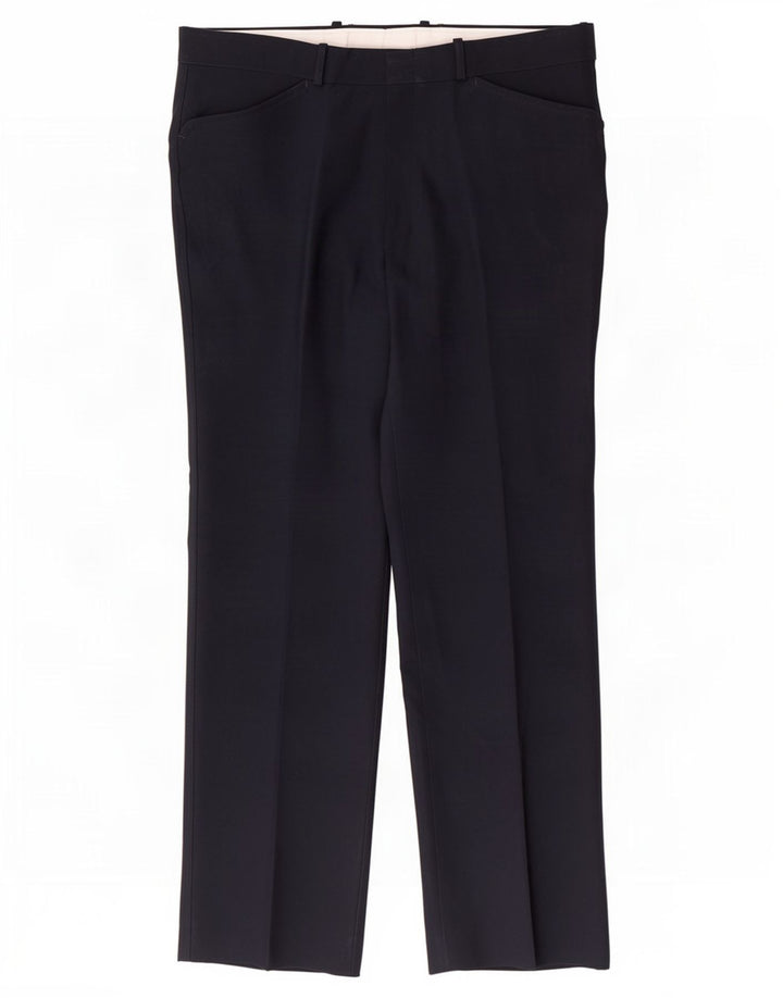 Farah Mens Straight Casual Trousers W36 L30 Navy Blue Polyester