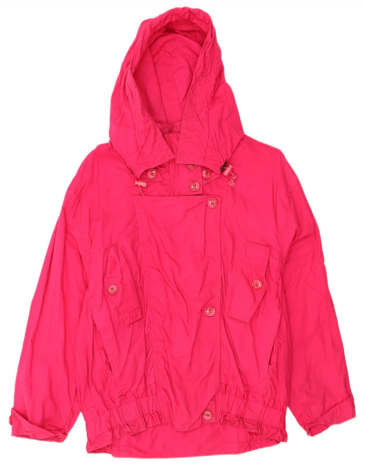 Vintage Womens Oversized Hooded Windbreaker Jacket UK 12 Medium Pink Cotton