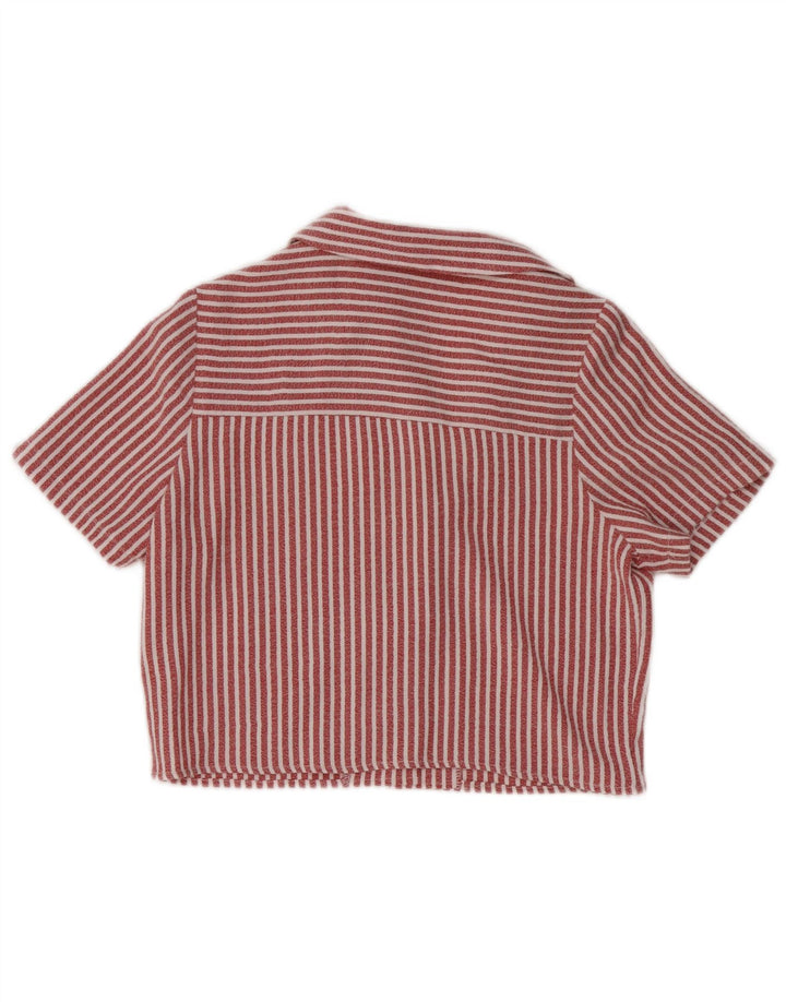 PULL & BEAR Womens Crop Short Sleeve Shirt Blouse UK 6 XS Red Striped