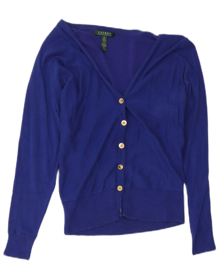 Ralph Lauren Womens Cardigan Sweater UK 12 Medium Blue Silk
