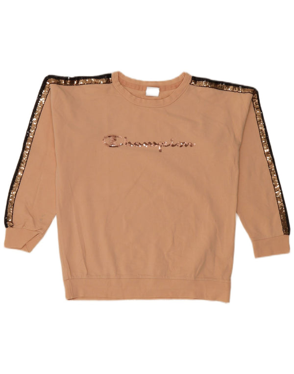 Champion Womens Graphic Sweatshirt Jumper UK 10 Small Beige Colourblock
