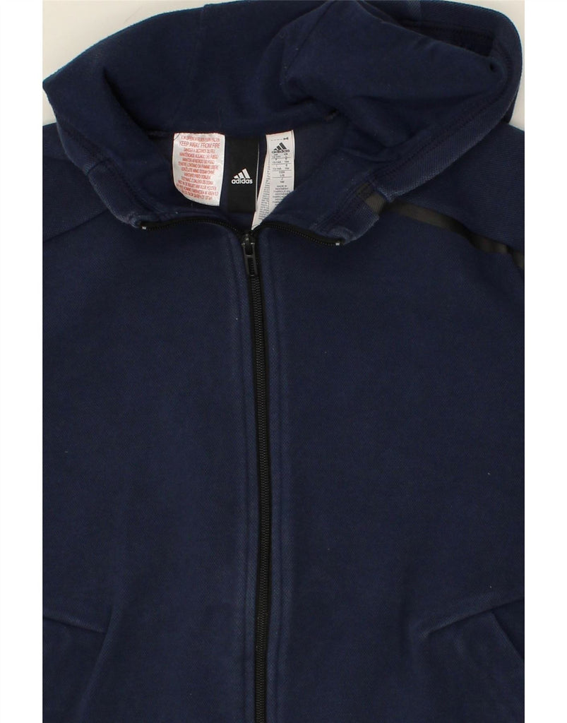 ADIDAS Boys Graphic Zip Hoodie Sweater 13-14 Years Navy Blue Cotton Vintage Adidas and Second-Hand Adidas from Messina Hembry 