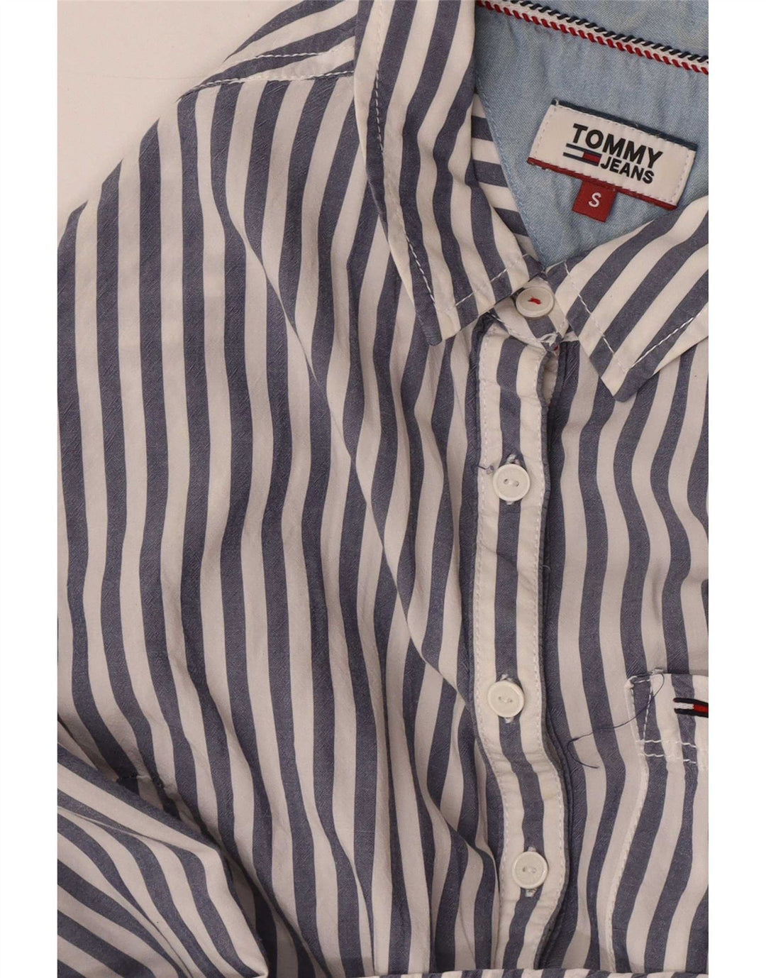 Tommy Hilfiger Womens Shirt UK 10 Small Blue Pinstripe