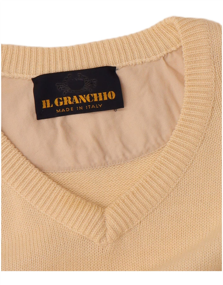 Il Granchio Mens V-Neck Jumper Sweater Large Beige Argyle/Diamond