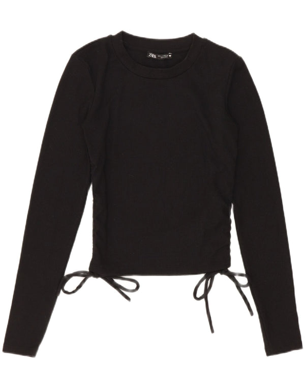 Zara Womens Crop Top Long Sleeve UK 8 Small Black Polyester