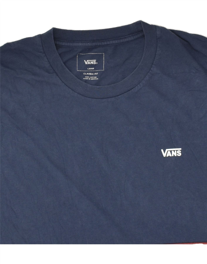 VANS Mens Classic Fit T-Shirt Top Large Navy Blue Colourblock Cotton | Vintage Vans | Thrift | Second-Hand Vans | Used Clothing | Messina Hembry 