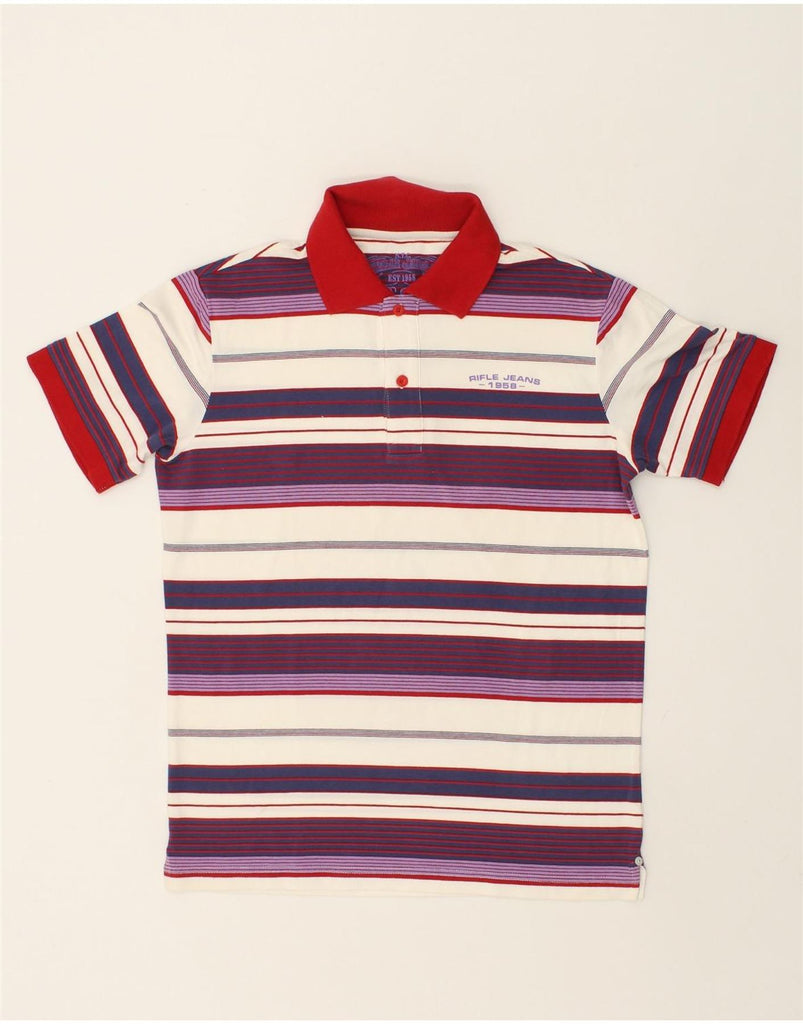 RIFLE Mens Polo Shirt Medium Multicoloured Striped | Vintage Rifle | Thrift | Second-Hand Rifle | Used Clothing | Messina Hembry 