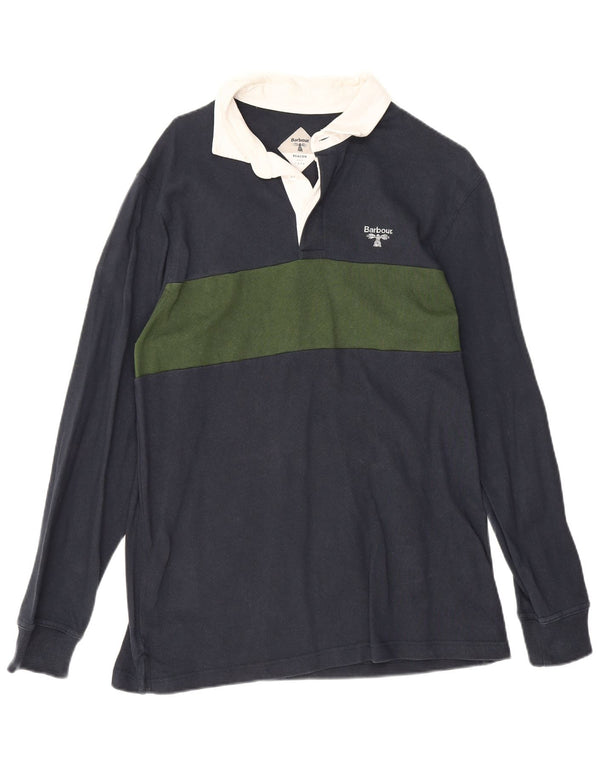 Barbour Mens Long Sleeve Rugby Polo Shirt Large Navy Blue Colourblock