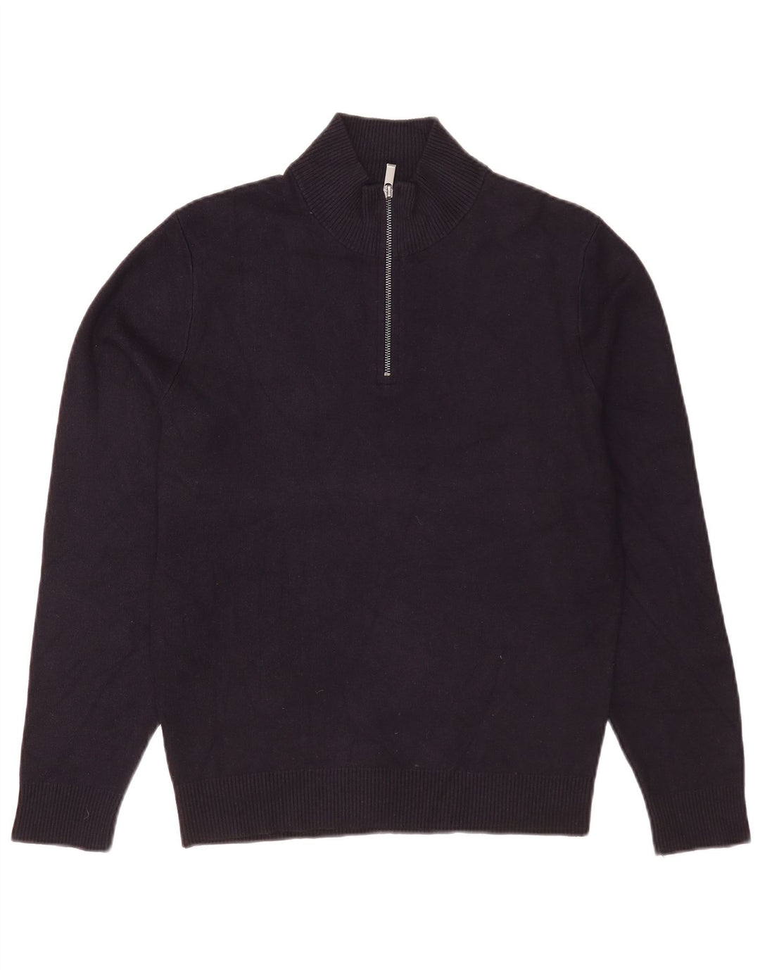 Massimo Dutti Mens Zip Neck Jumper Sweater Medium Navy Blue