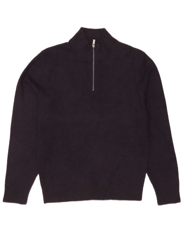 Massimo Dutti Mens Zip Neck Jumper Sweater Medium Navy Blue