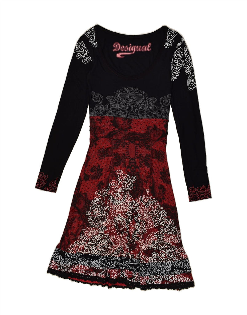 DESIGUAL Womens Long Sleeve A-Line Dress UK 8 Small Red Paisley | Vintage Desigual | Thrift | Second-Hand Desigual | Used Clothing | Messina Hembry 