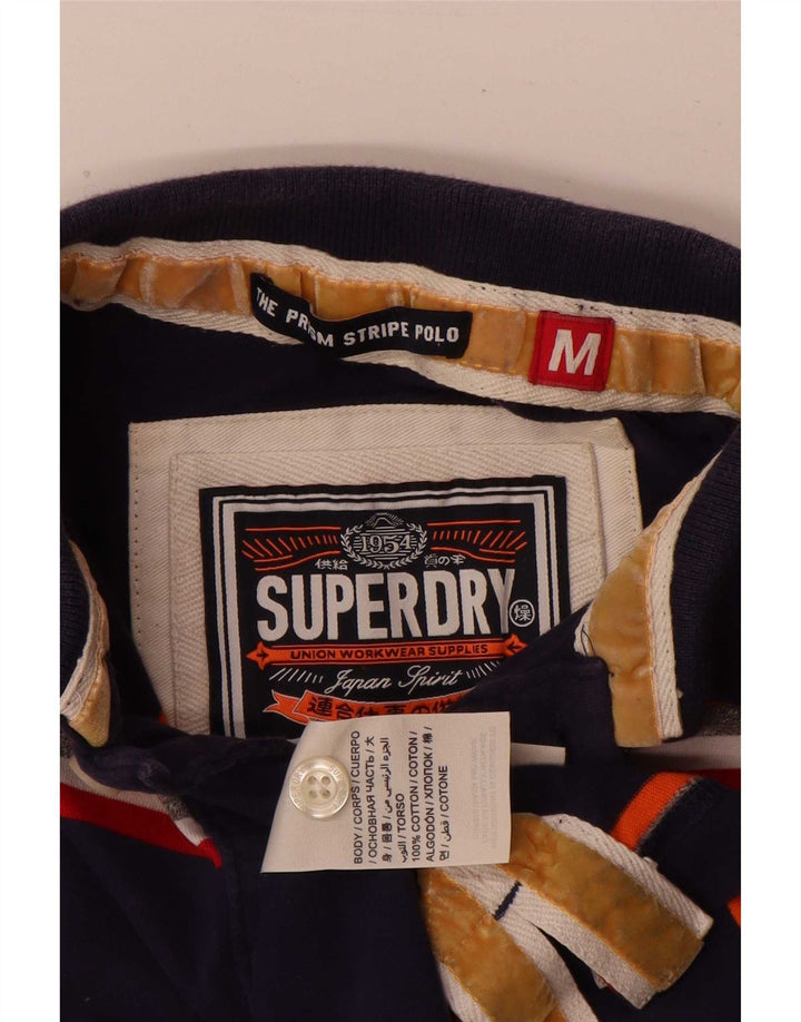 Superdry Mens Rugby Polo Shirt Medium Navy Blue Striped Cotton