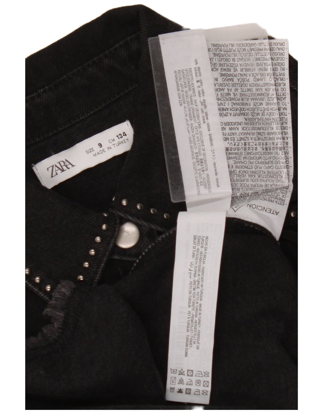 ZARA Girls Denim Jacket 8-9 Years Black Cotton