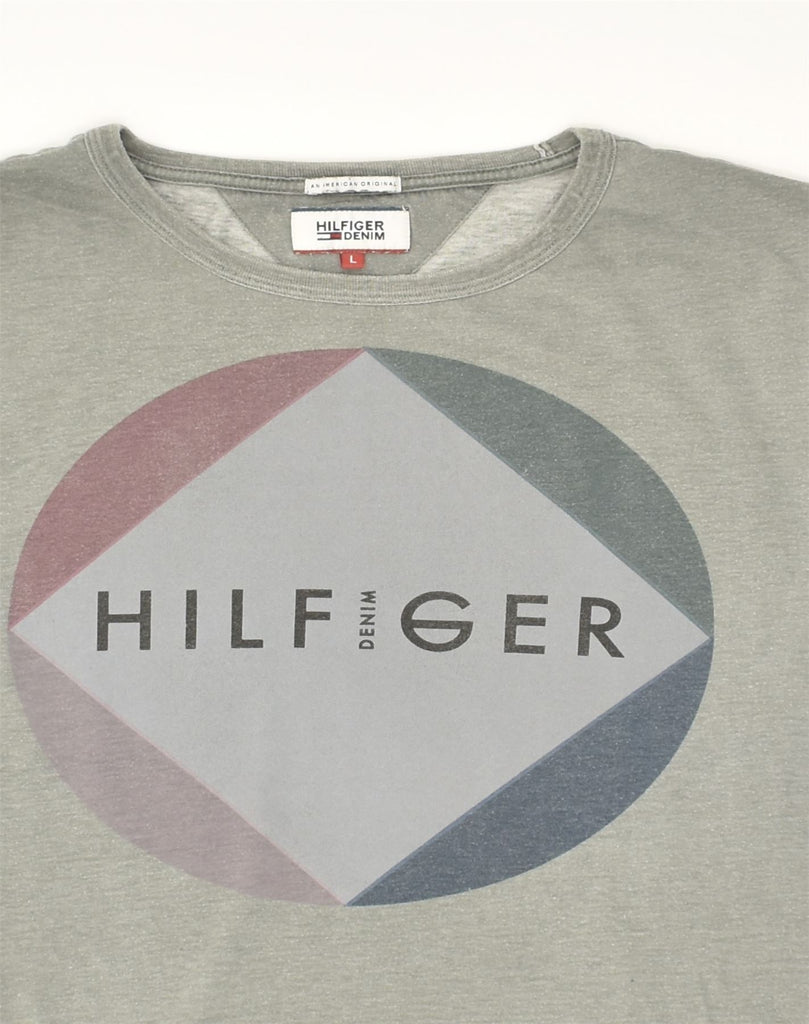 TOMMY HILFIGER Mens Graphic T-Shirt Top Large Grey Cotton | Vintage Tommy Hilfiger | Thrift | Second-Hand Tommy Hilfiger | Used Clothing | Messina Hembry 