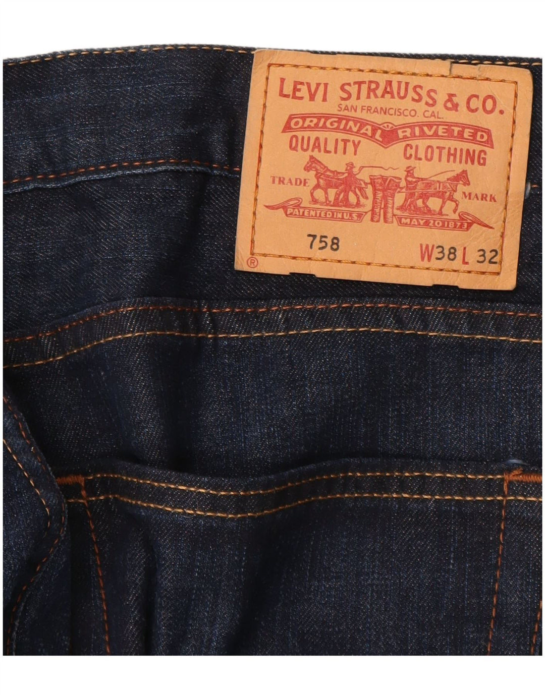 LEVI'S Mens 758 Straight Jeans W38 L32 Navy Blue Cotton