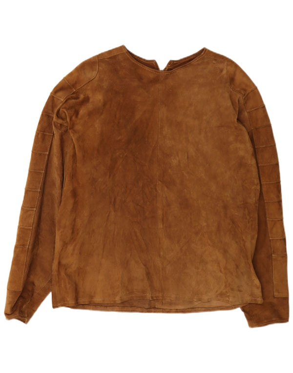 Vintage Womens Crop Long Sleeve Suede Blouse Top UK 16 Large Brown