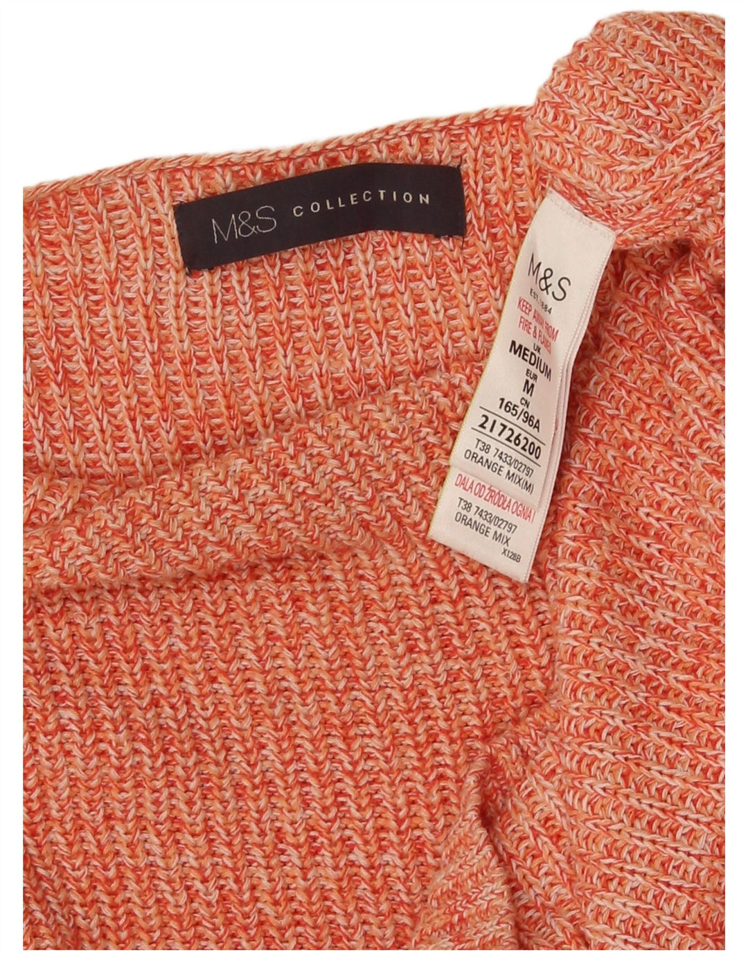 Marks & Spencer Womens Boat Neck Jumper Sweater UK 14 Medium Orange Flecked