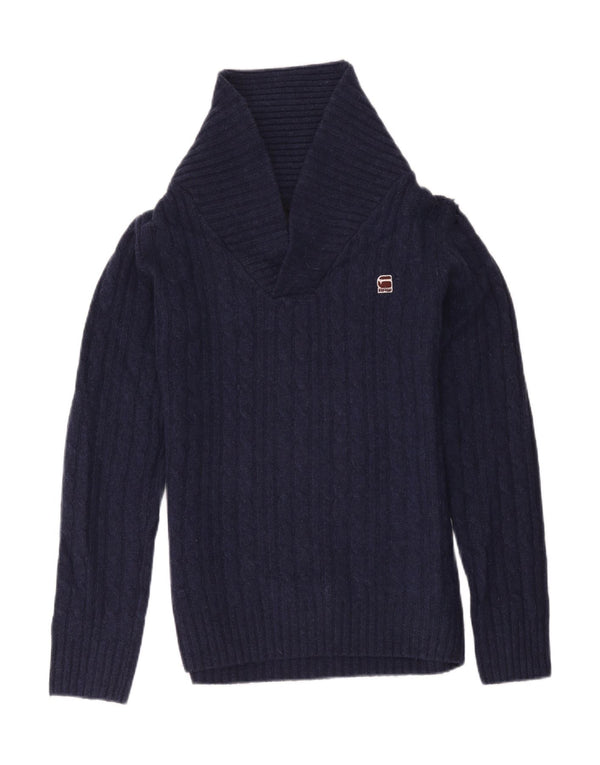 G-Star Mens Shawl Neck Jumper Sweater Medium Navy Blue Wool