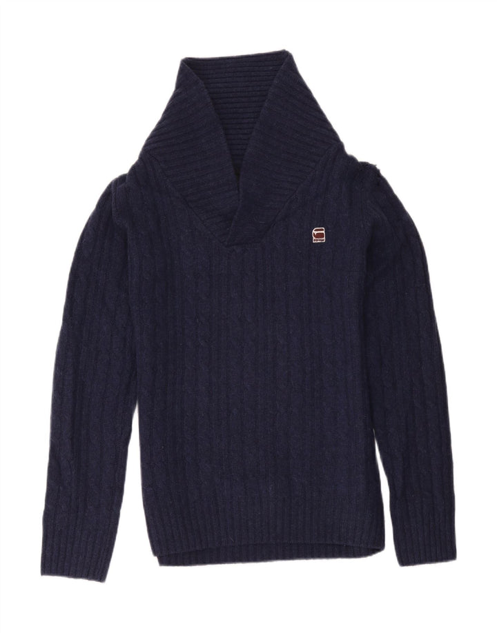 G-Star Mens Shawl Neck Jumper Sweater Medium Navy Blue Wool