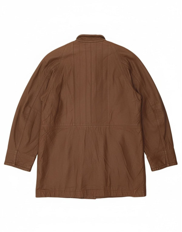 VINTAGE Womens Oversized Leather Coat IT 42 Medium Brown Leather