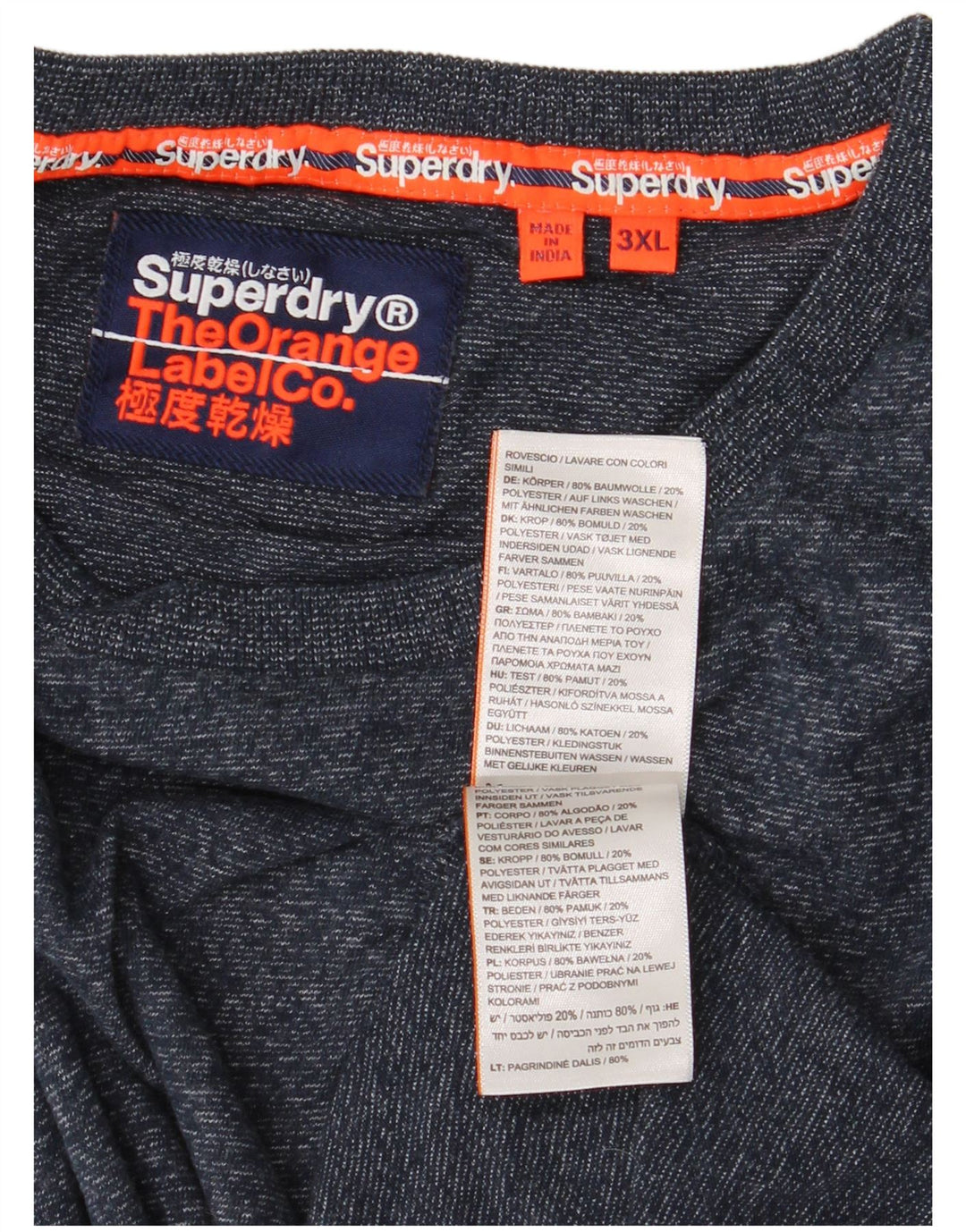 Superdry Mens T-Shirt Top 3XL Navy Blue Flecked Cotton
