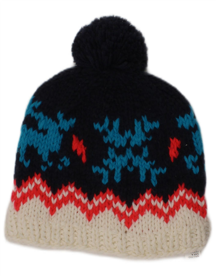 Roxy Womens Knit Beanie Hat One Size Navy Blue Fair Isle Polyester Winter