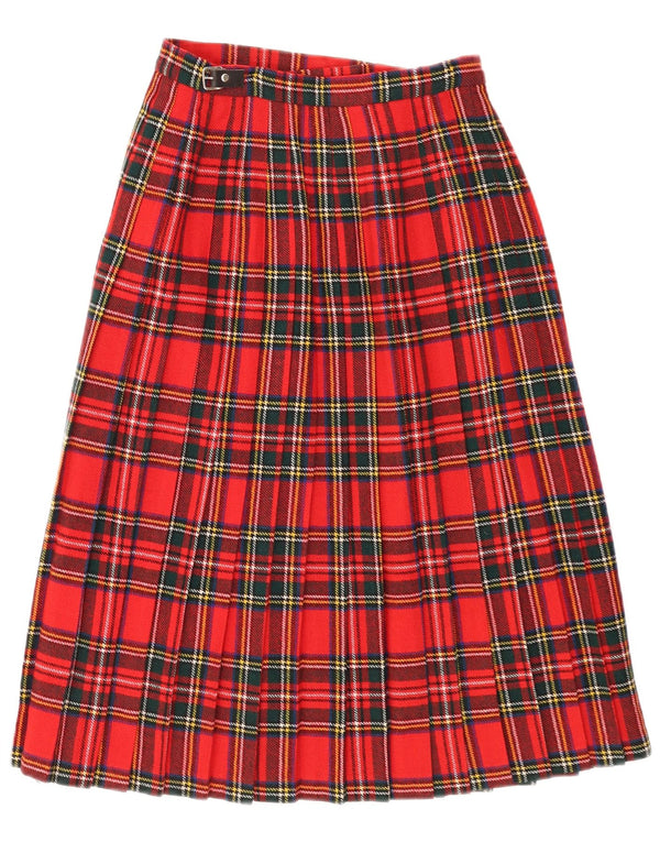 Brendella Womens High Waist Pleated Wrap Skirt UK 12 Medium W24 Red Plaid