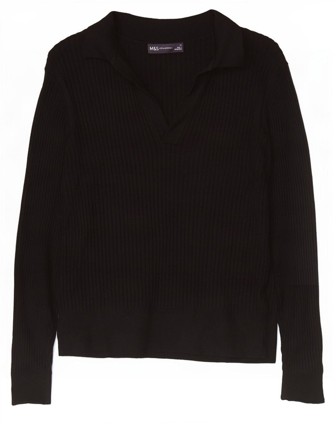 Zara Womens Long Sleeve Polo Shirt UK 14 Medium Black Viscose