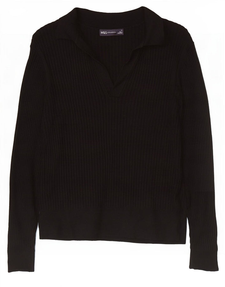 Zara Womens Long Sleeve Polo Shirt UK 14 Medium Black Viscose