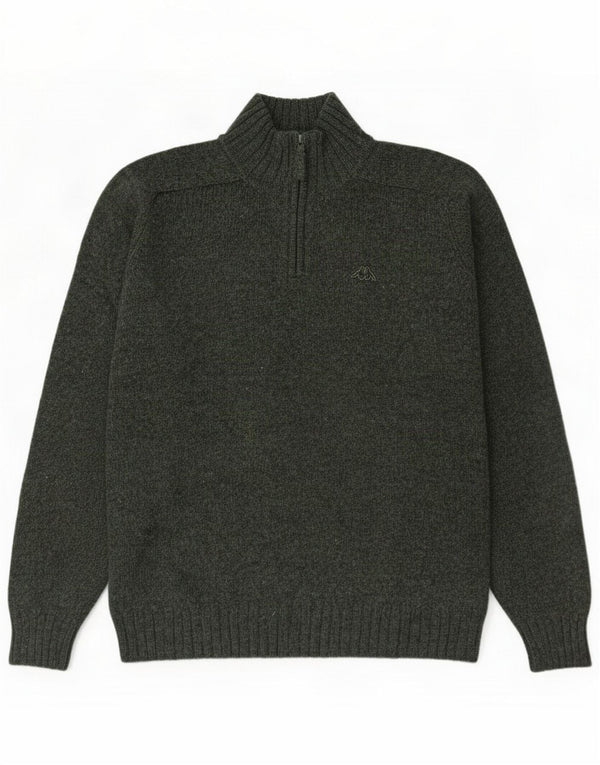 Kappa Mens Zip Neck Jumper Sweater 2XL Green Flecked Virgin Wool