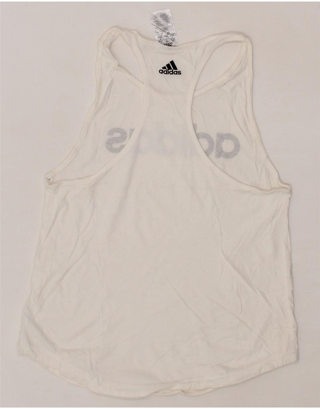 ADIDAS Womens Graphic Vest Top UK 8/10 Small White Cotton Vintage Adidas and Second-Hand Adidas from Messina Hembry 