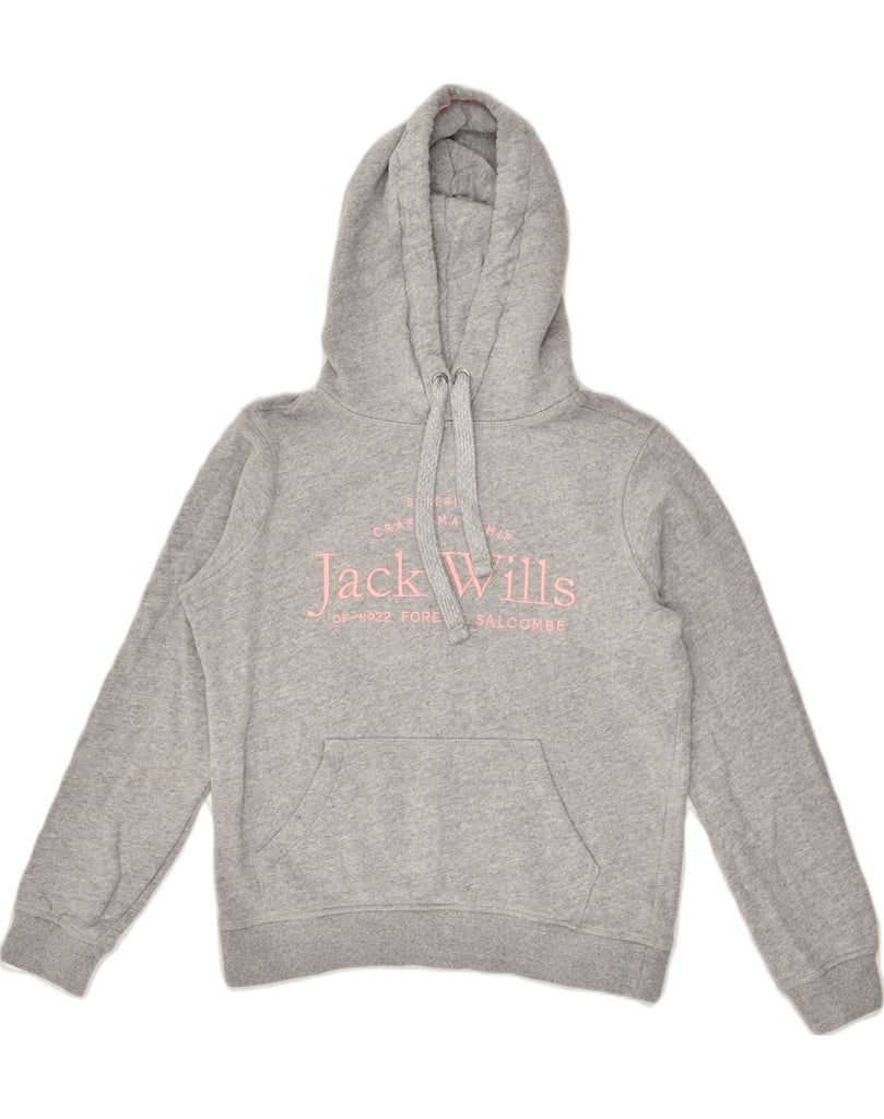 JACK WILLS Womens Graphic Hoodie Jumper UK 8 Small Grey Cotton | Vintage Jack Wills | Thrift | Second-Hand Jack Wills | Used Clothing | Messina Hembry 