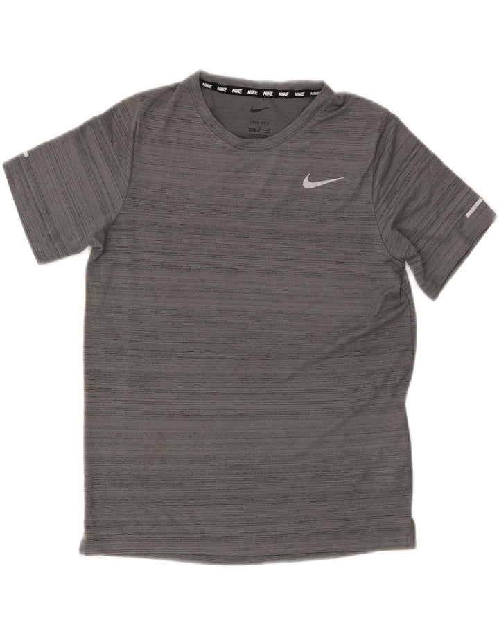 Nike Boys Dri Fit T-Shirt Top 12-13 Years Large Grey Striped Polyester