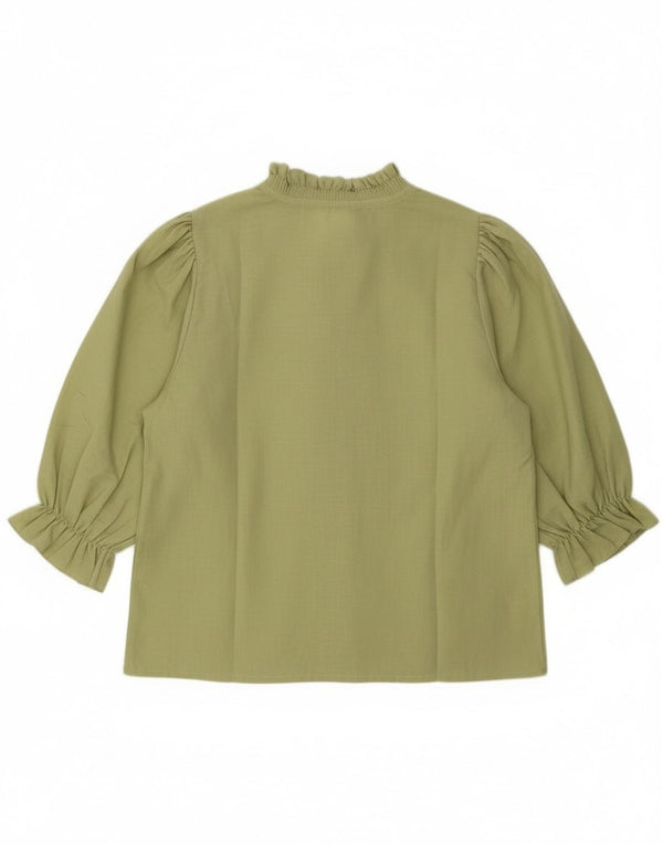 Vintage Womens 3/4 Sleeve Ruffle Front Blouse Top EU 40 Medium Khaki Heart