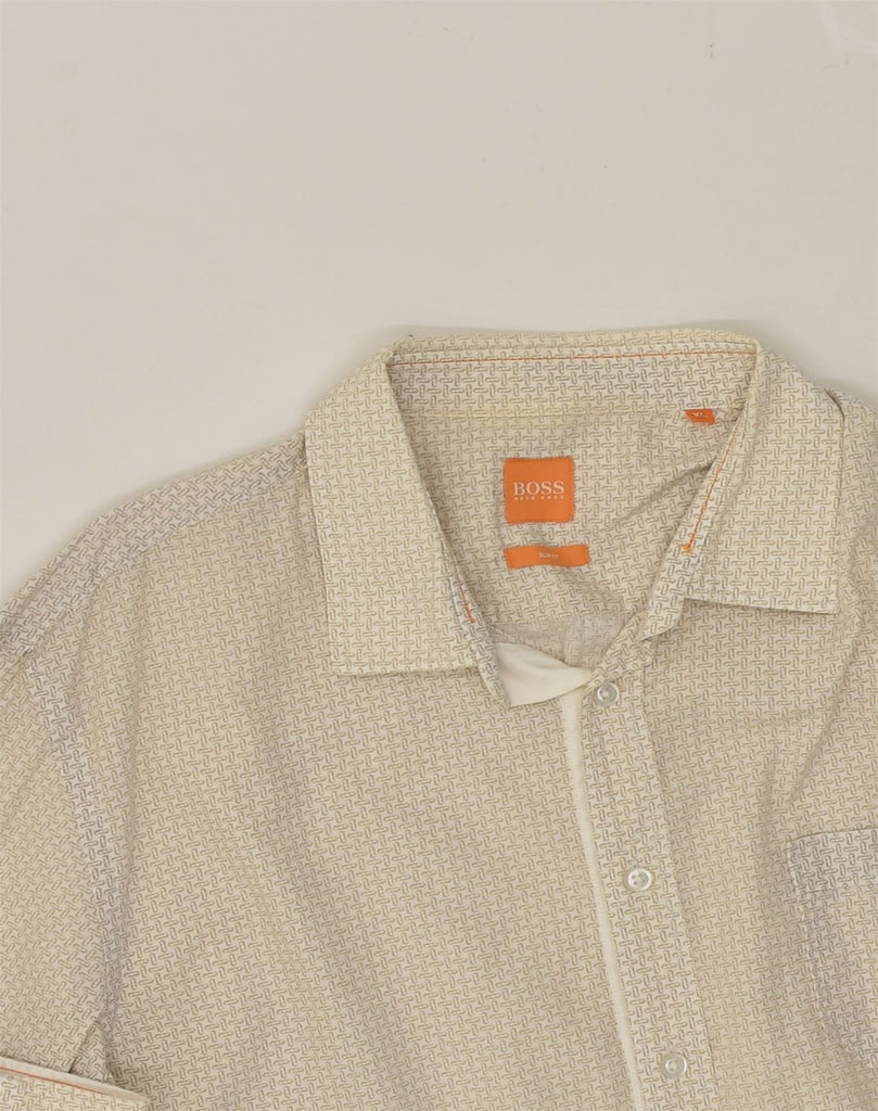 HUGO BOSS Mens Slim Fit Shirt XL Beige Geometric Cotton | Vintage Hugo Boss | Thrift | Second-Hand Hugo Boss | Used Clothing | Messina Hembry 