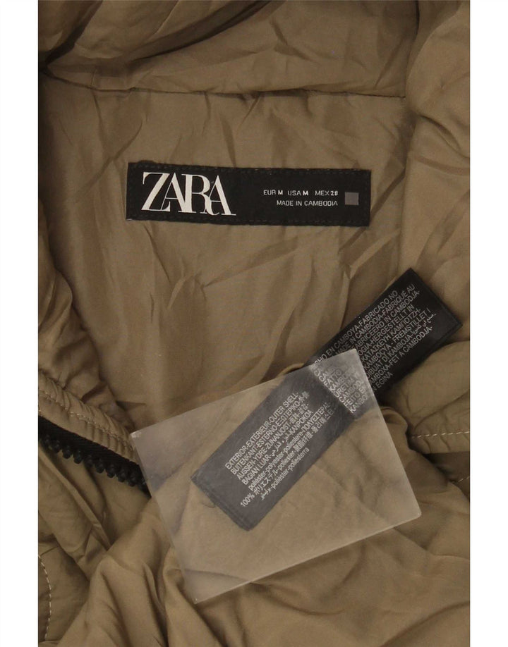 Zara Womens Hooded Oversized Padded Jacket UK 14 Medium Khaki Polyester