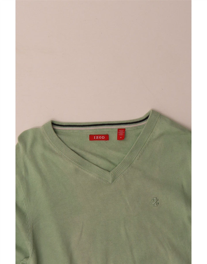 IZOD Mens V-Neck Jumper Sweater Medium Green Cotton